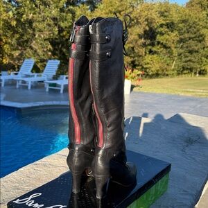 Sam Edelman Black Lace Up Boots with Red Accents